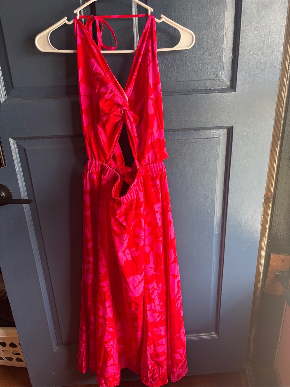 Vibrant Fuchsia Red Tropical Maxi Dress